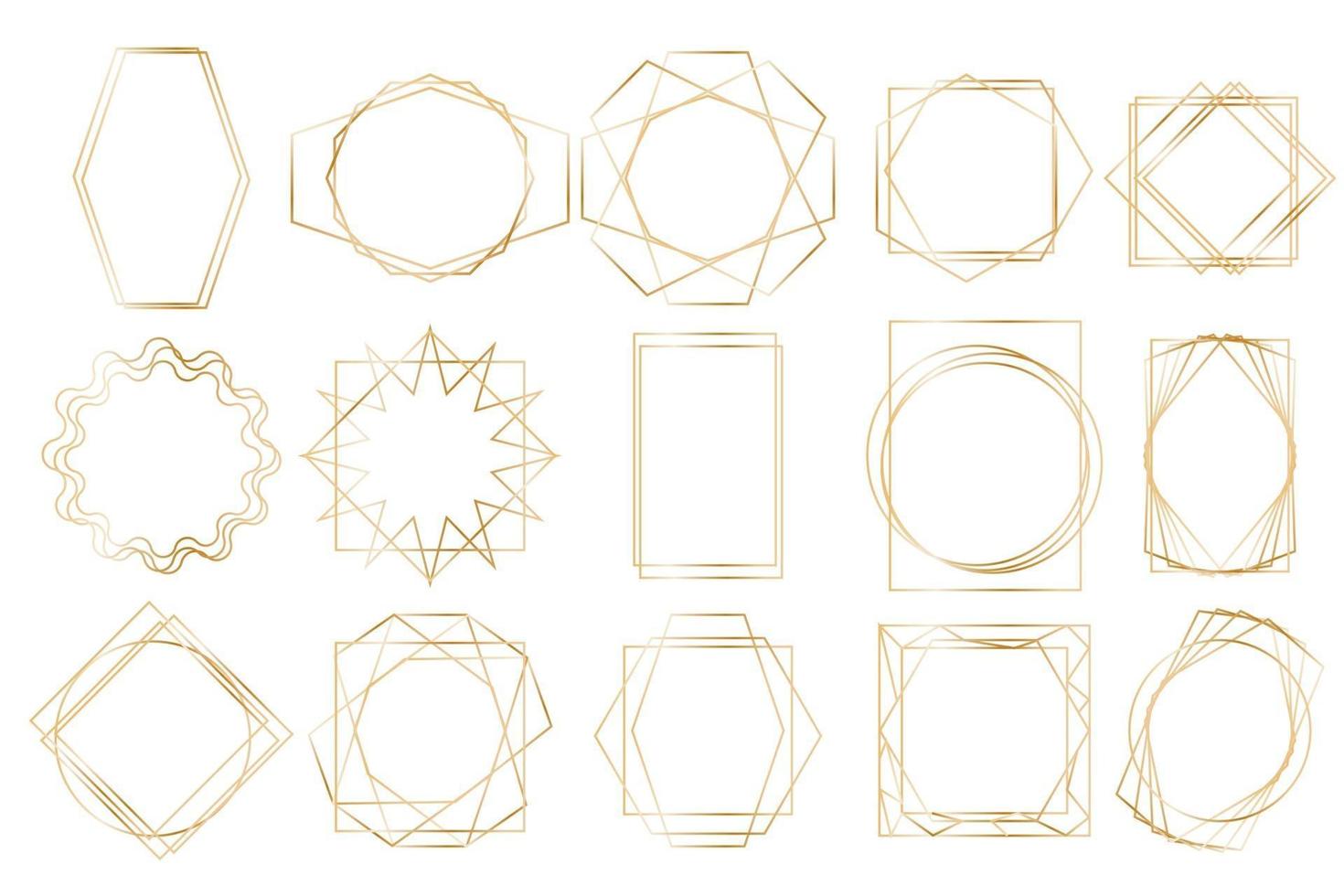 Luxury golden frames set. Collection of linear polygonal shapes vector