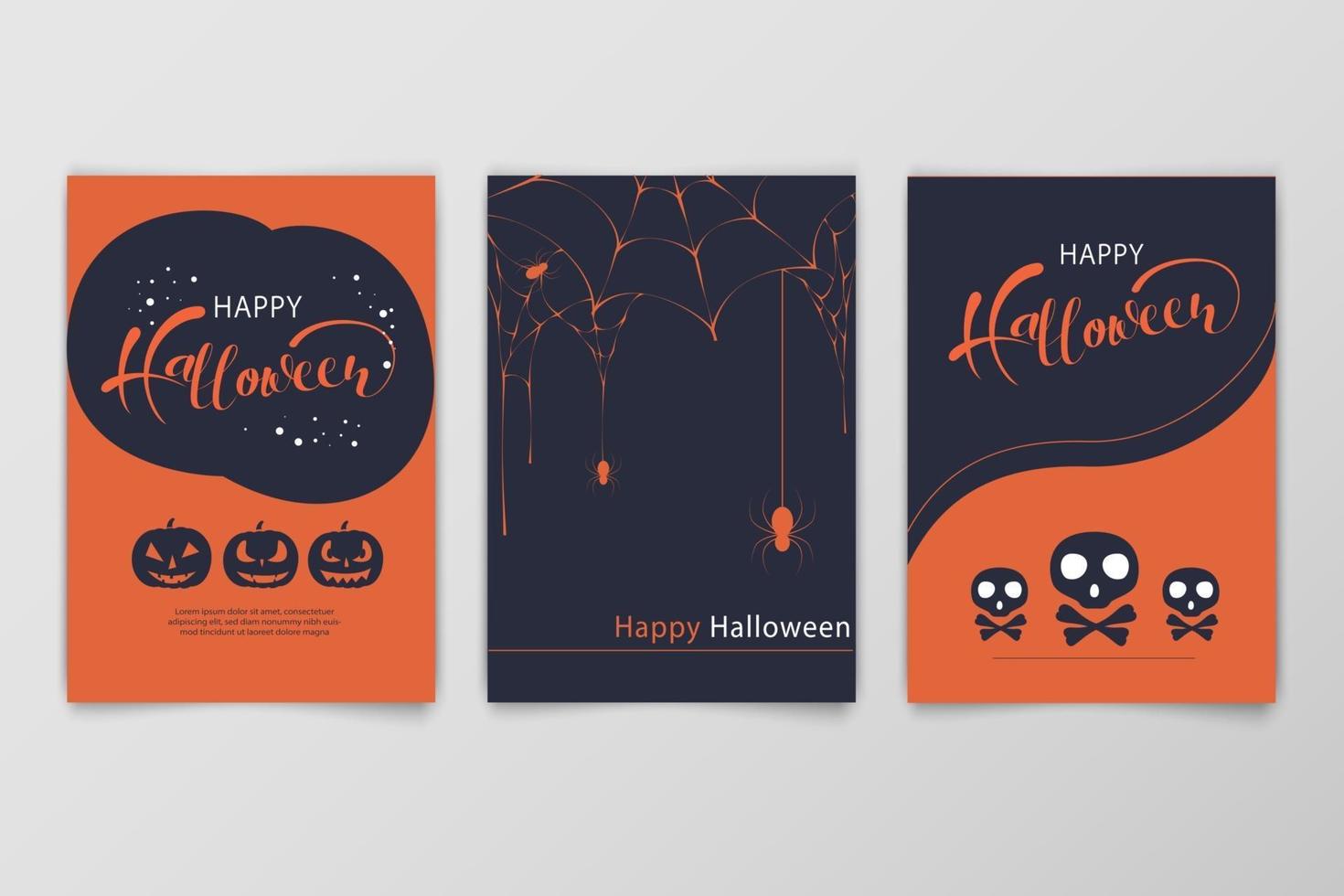 Halloween hand drawn invitation or greeting Cards set. vector