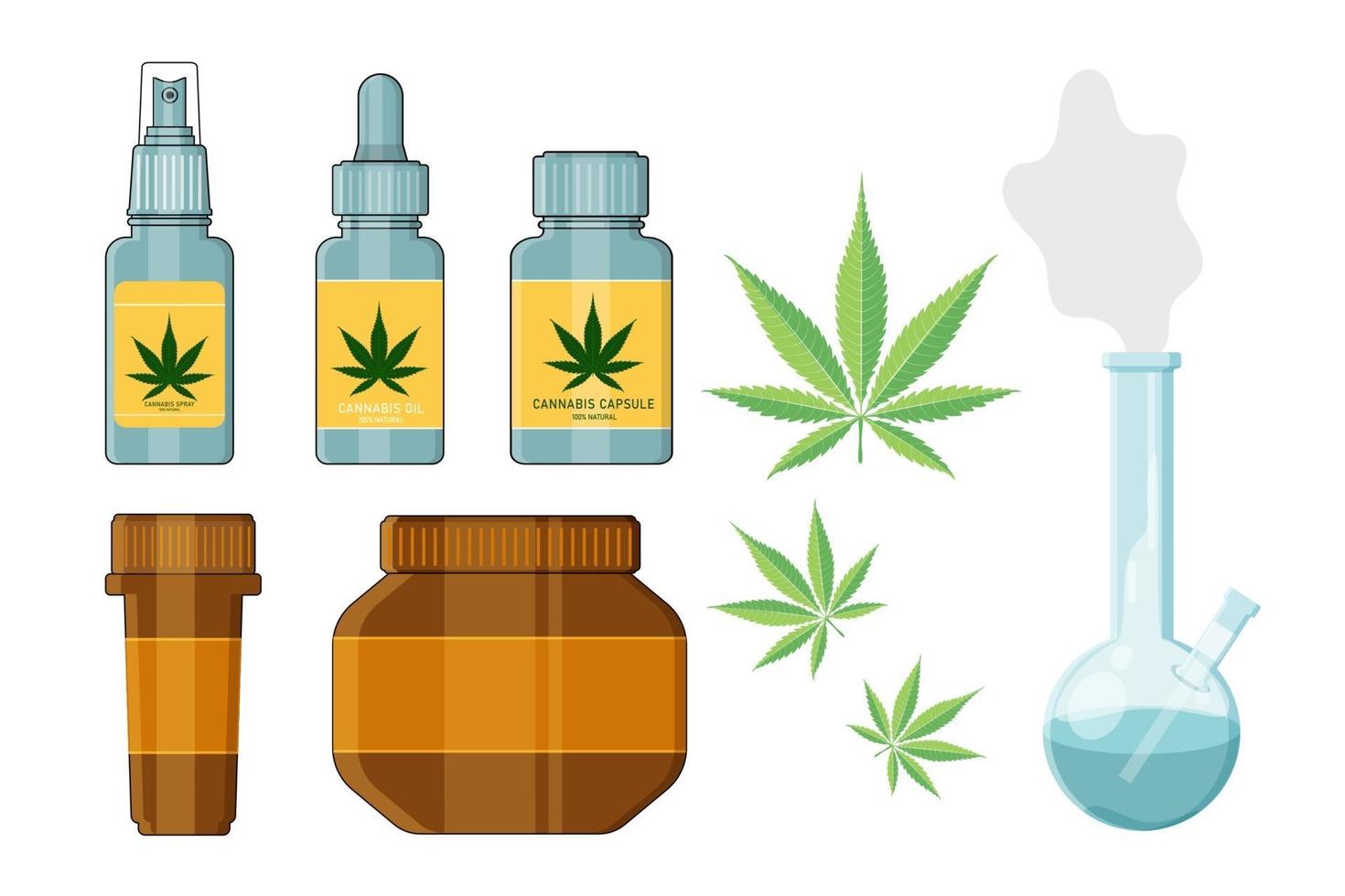 Forms of medical cannabis, marijuana set vector