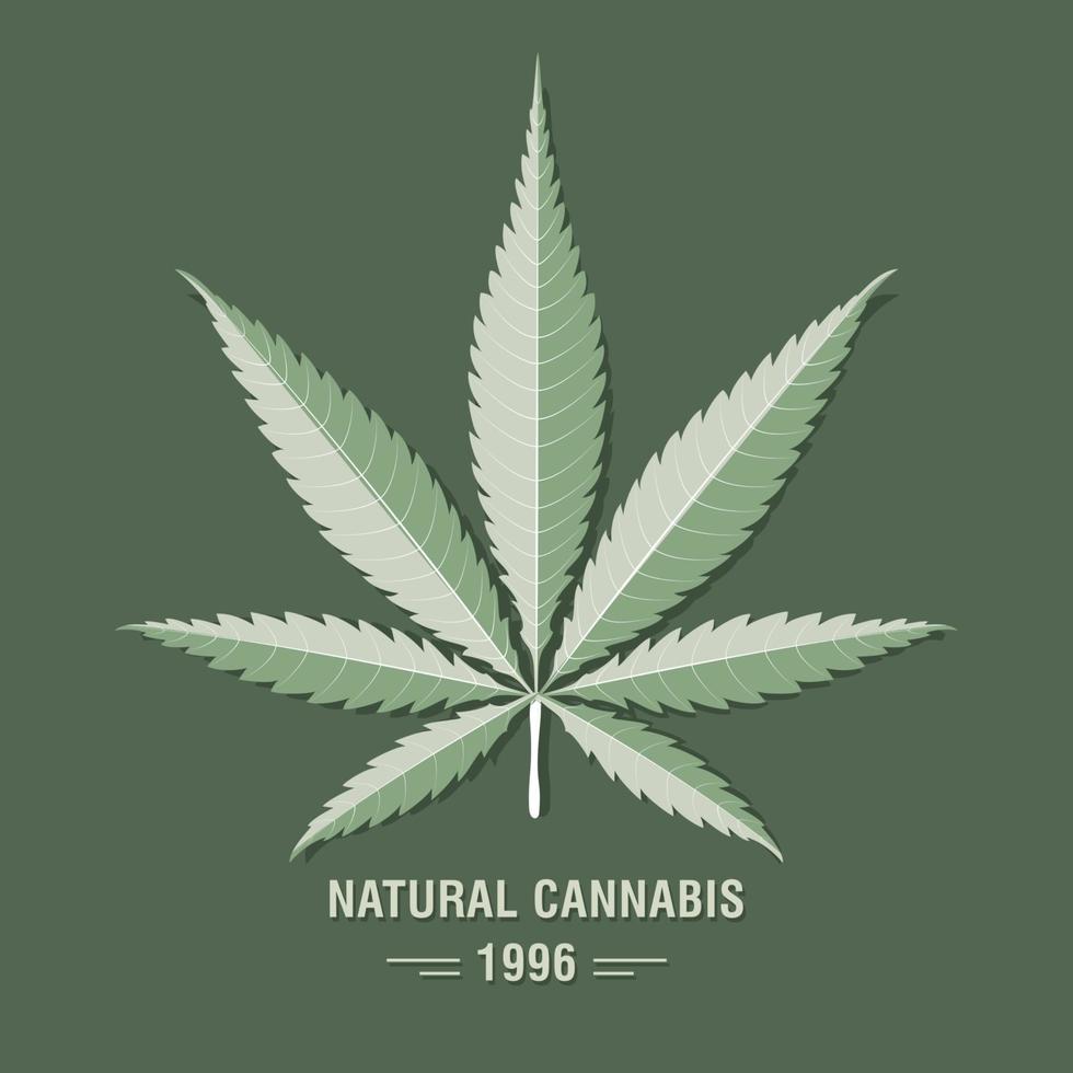 Cannabis Leaf in Flat Vintage Style. Vector illustration