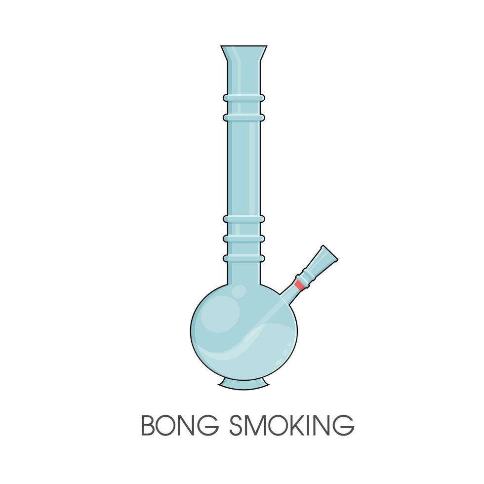 Glass bong for smoking. Plastic blue bong with green cannabis. vector