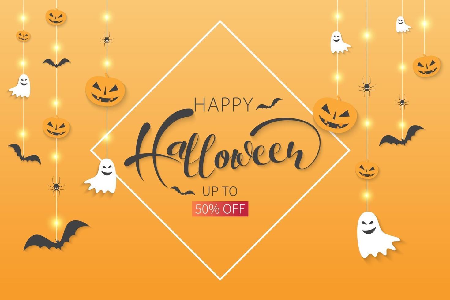 Banners de venta de feliz halloween o fondo de invitación de fiesta vector