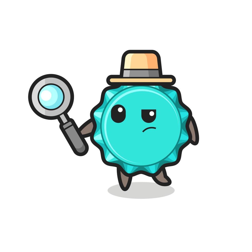 bottle cap detective character is analyzing a case vector