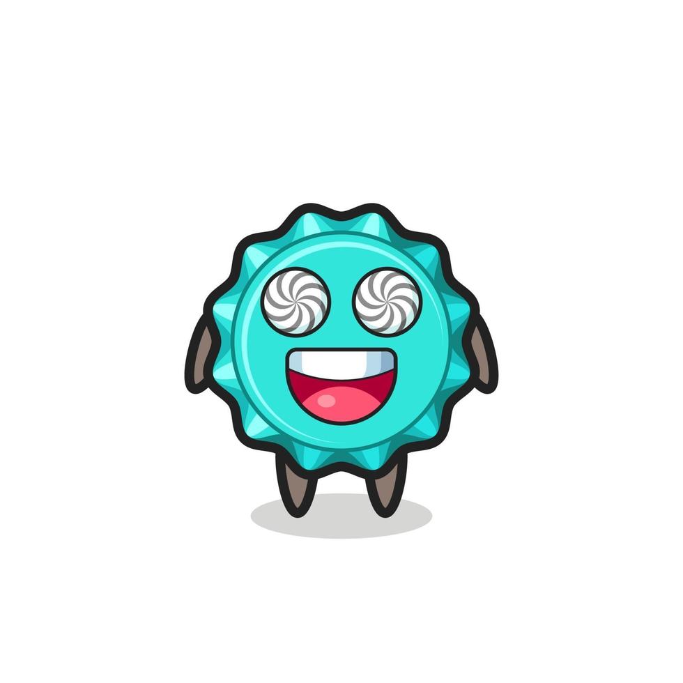 cute bottle cap character with hypnotized eyes vector