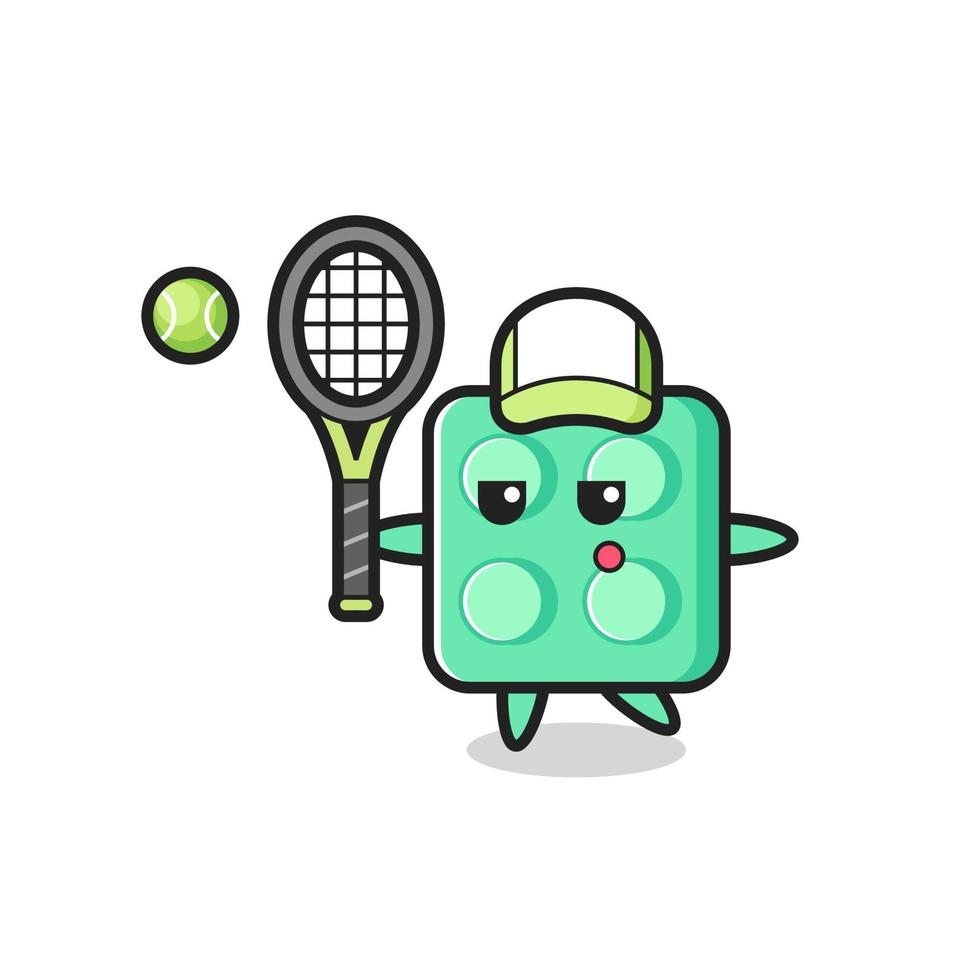 Cartoon character of brick toy as a tennis player vector