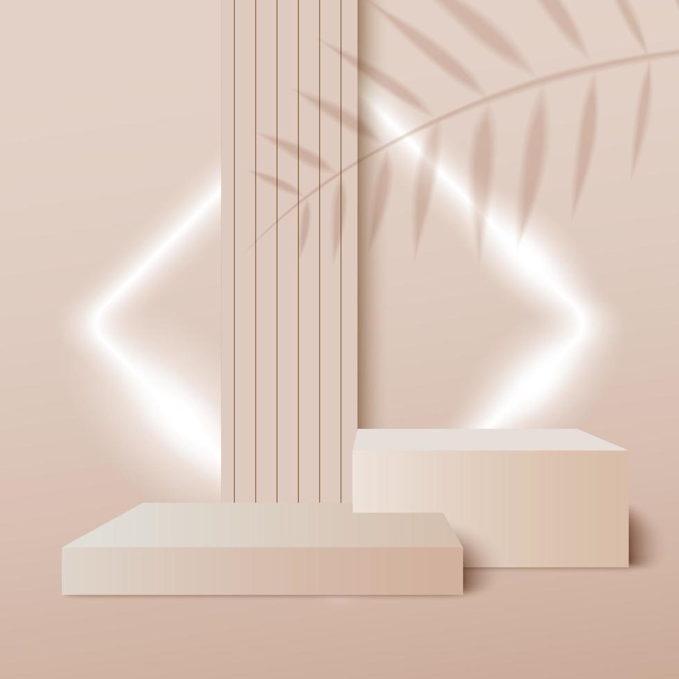 . podios cilíndricos en fondo crema con hojas de papel en la columna. vector