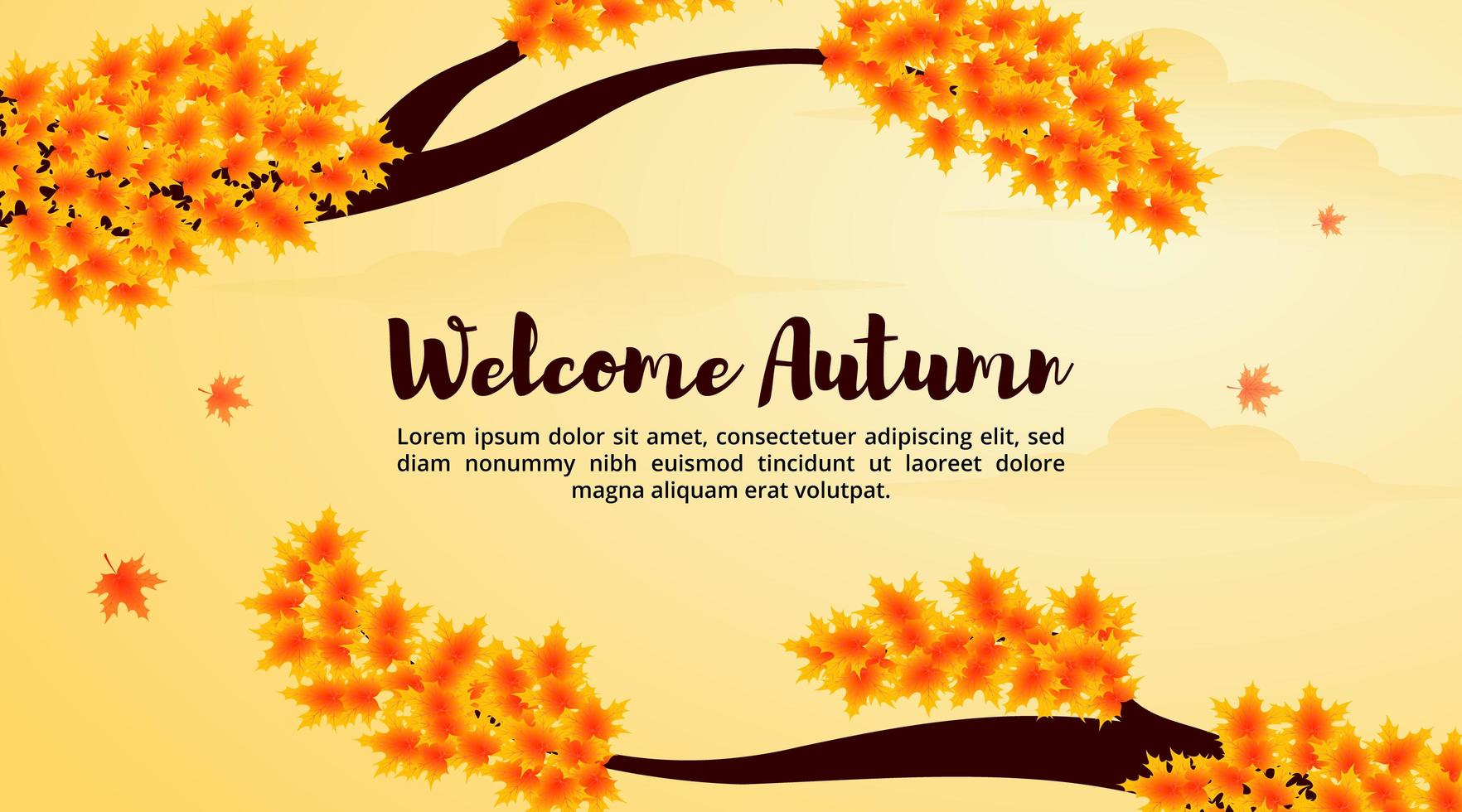 Welcome autumn background with a maple tree and falling leaves vector