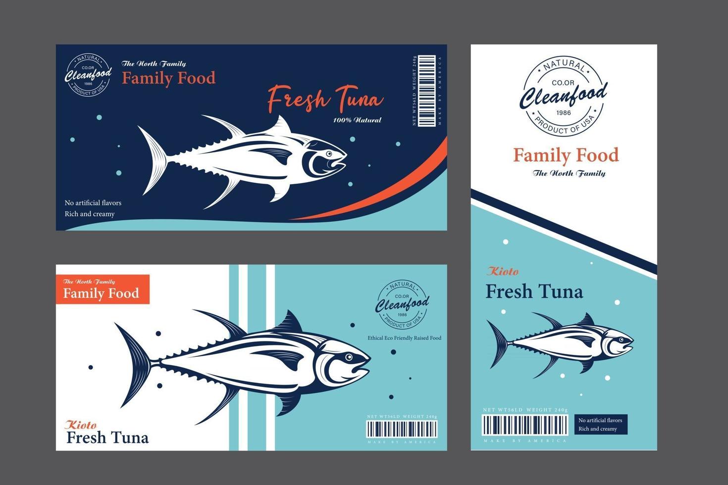 Vector trout labels and packaging design concepts. Rainbow trout fish
