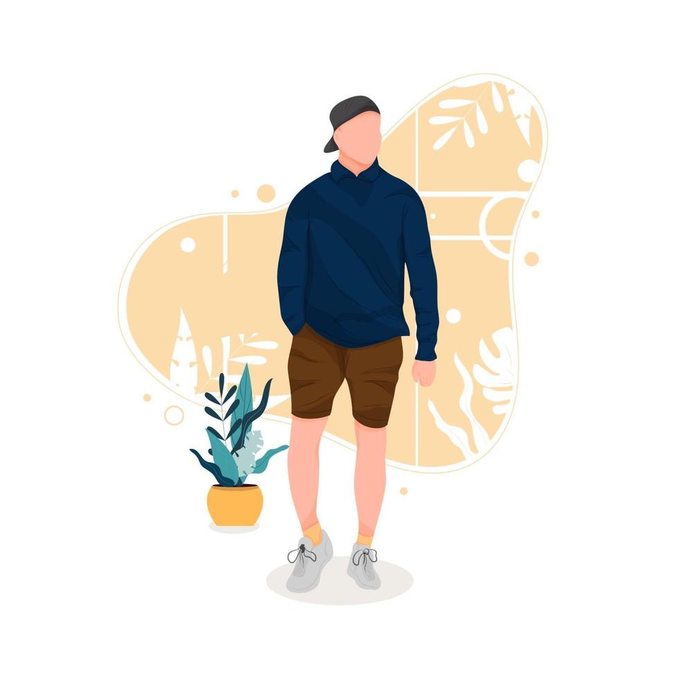portrait of man posing in stylish outfits, flat design concept vector