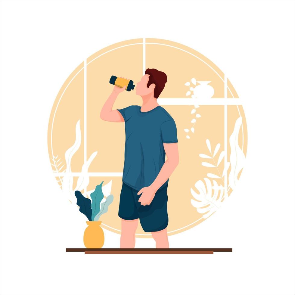 portrait of boy drinking standing up, flat design concept vector