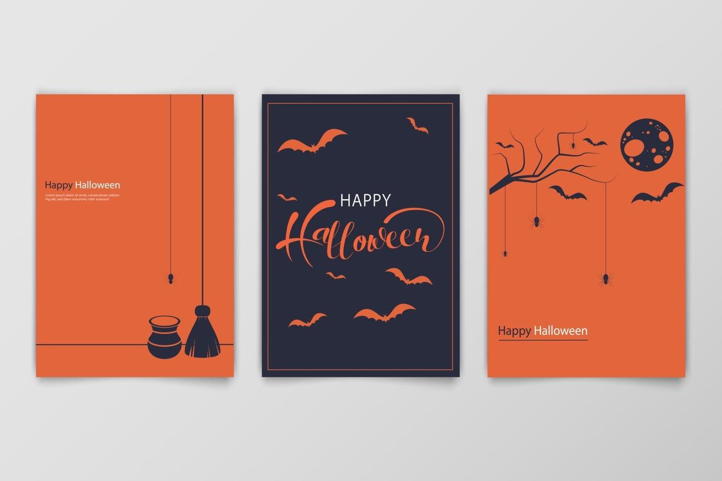 Invitación dibujada a mano de Halloween o conjunto de tarjetas de felicitación. vector