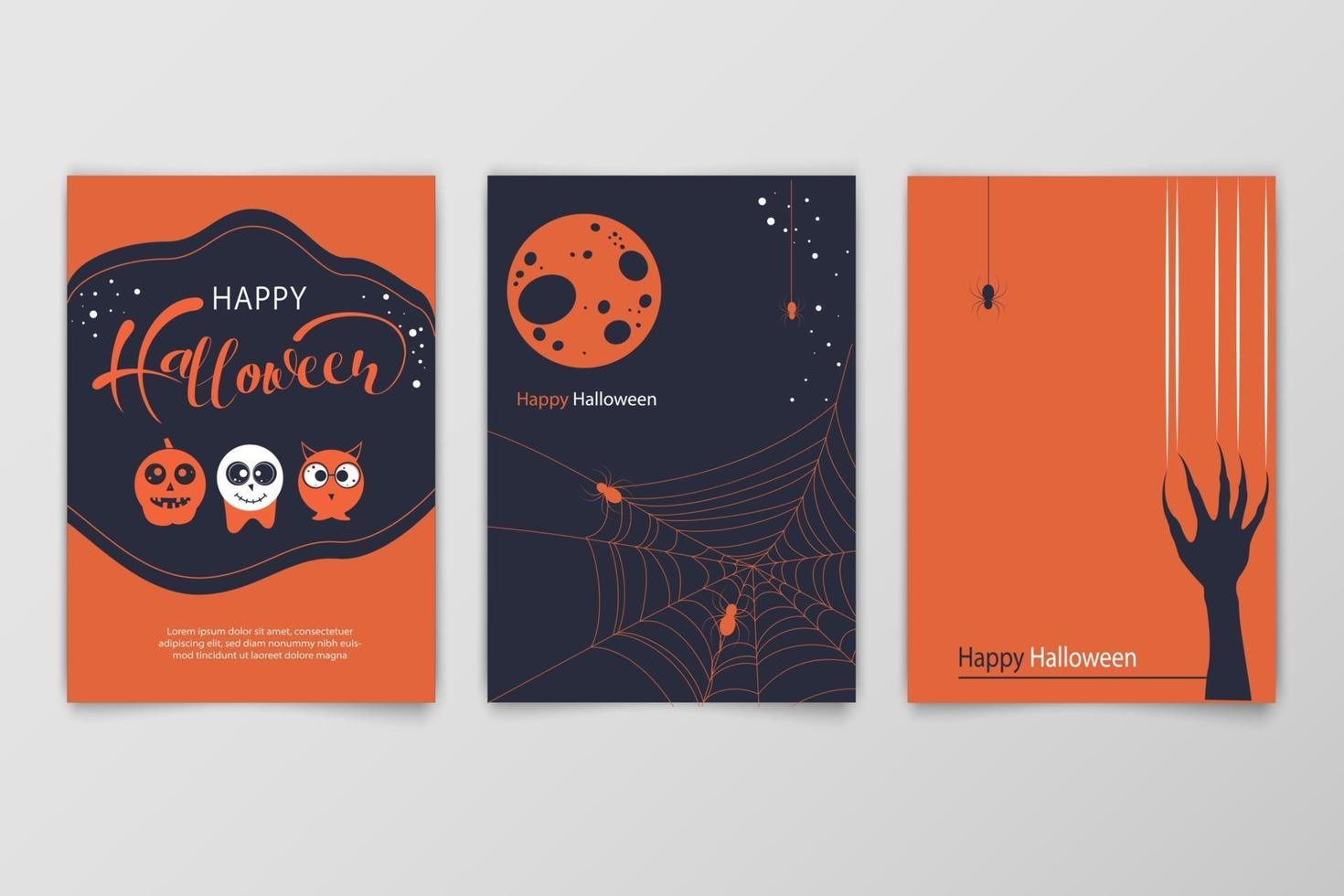 Invitación dibujada a mano de Halloween o conjunto de tarjetas de felicitación. vector