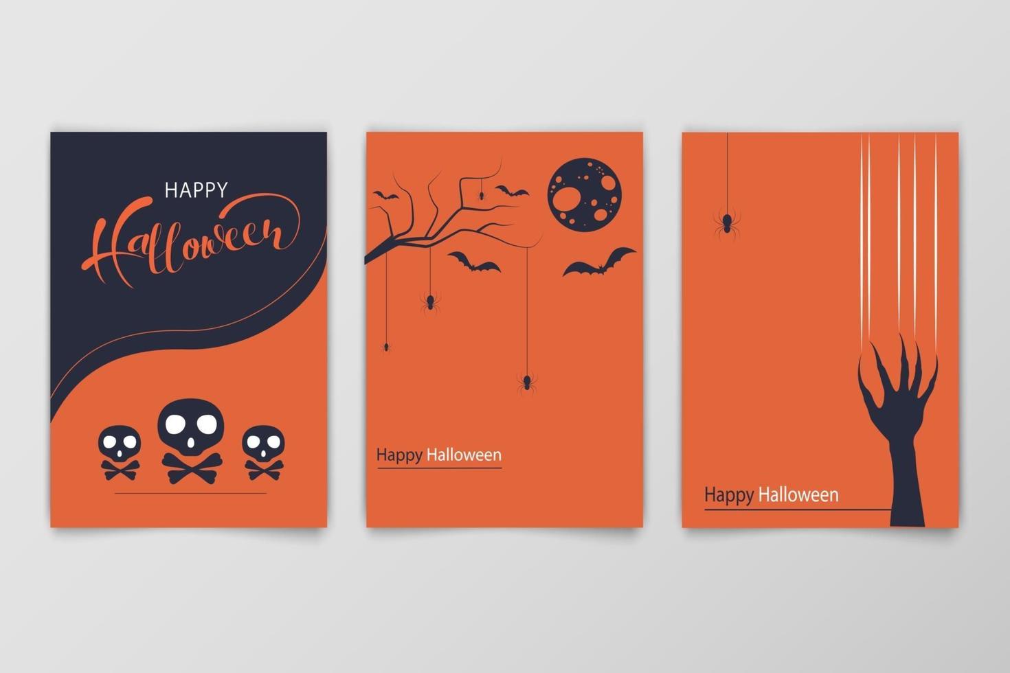 Invitación dibujada a mano de Halloween o conjunto de tarjetas de felicitación. vector