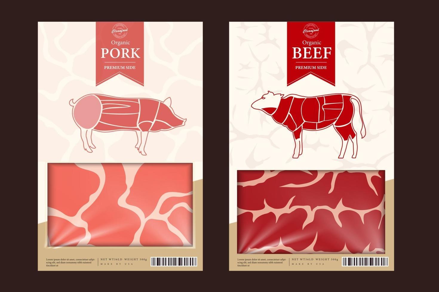 Vector beef packaging or label. Cow icon. Meat beefsteak texture