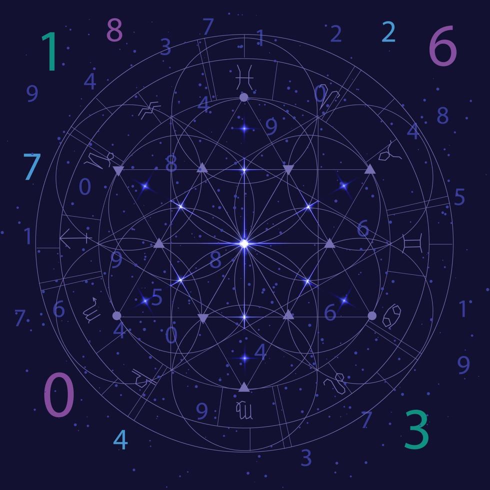 concepto de astrología y numerología con números sobre el cielo estrellado vector