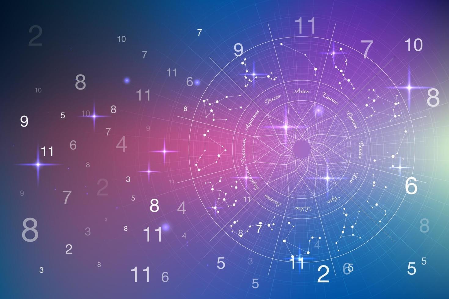 concepto de astrología y numerología con números sobre el cielo estrellado vector