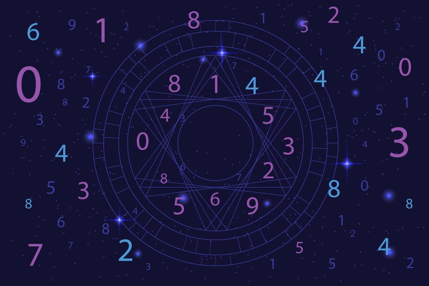 Astrology and numerology concept with numbers over starry sky vector