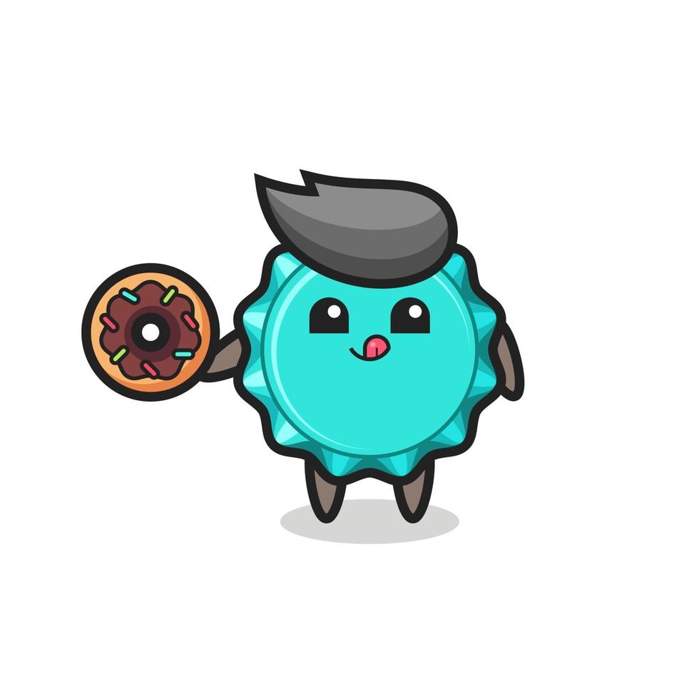 illustration of an bottle cap character eating a doughnut vector