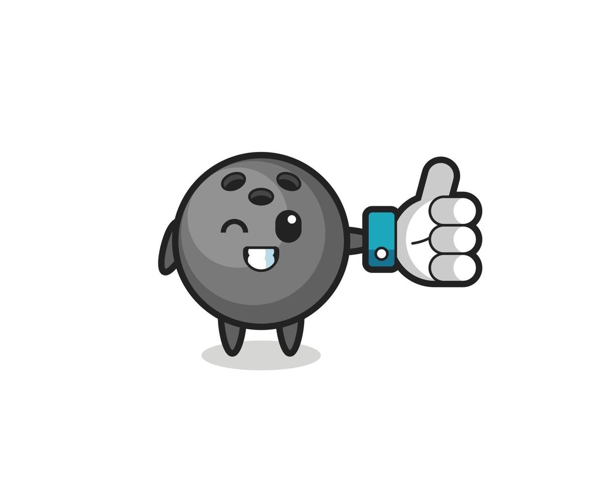 cute bowling ball with social media thumbs up symbol vector