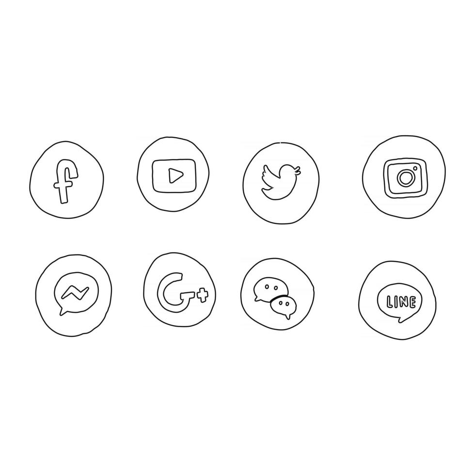 conjunto de logotipos de redes sociales dibujados a mano. icono vector