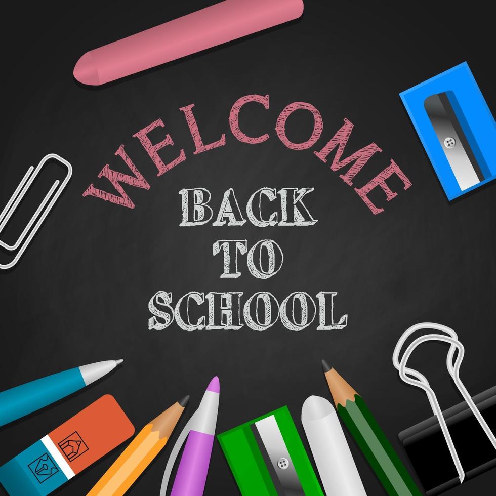 Back to school background with stationeries and chalk writing vector