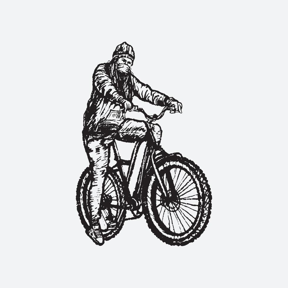 dibujo de ciclista de montaña vector