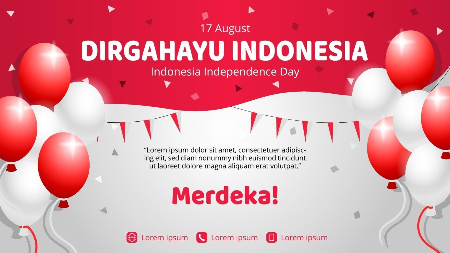 Indonesia independence day banner with confetti and balloons vector