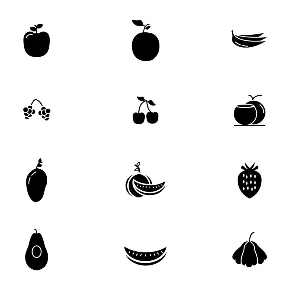 Conjunto de iconos de 12 frutas estilo de esquema vector