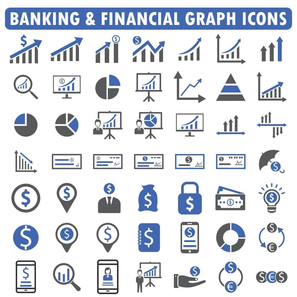 conjunto de iconos de gráfico bancario y financiero serie azul vector