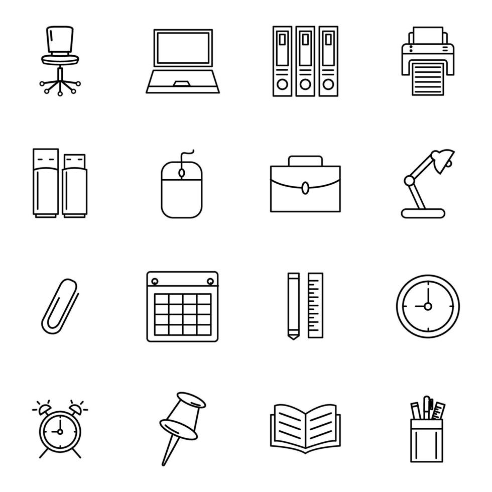 Office icon set line style vector