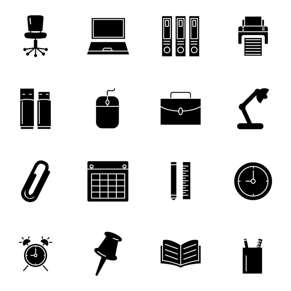 Office icon set glyph style vector
