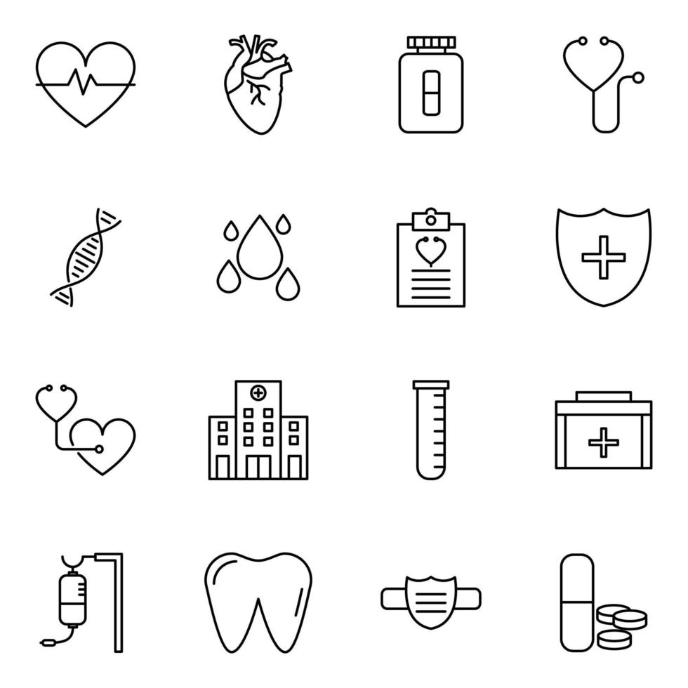 vector de estilo de línea de conjunto de iconos de salud