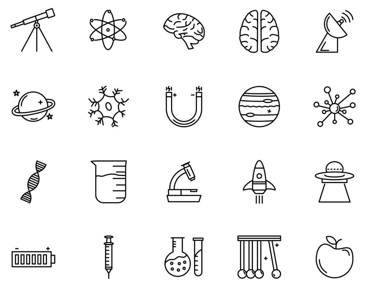 conjunto de iconos de ciencia vector de estilo sólido