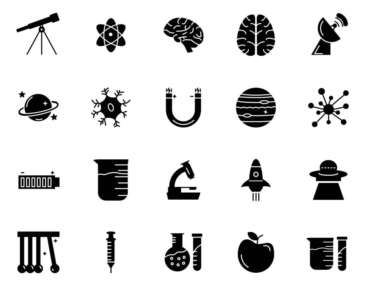 conjunto de iconos de ciencia vector de estilo sólido