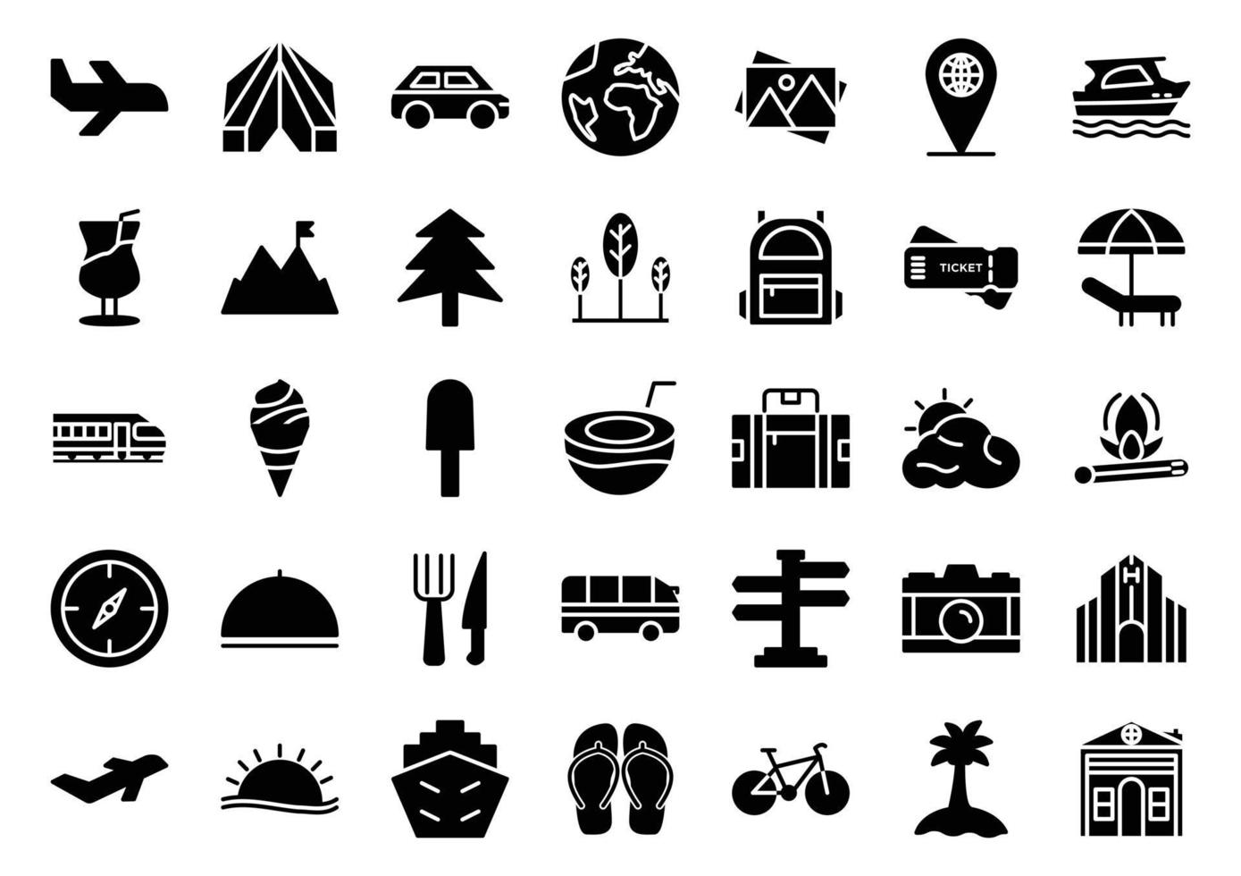 summer icon set glyph style vector