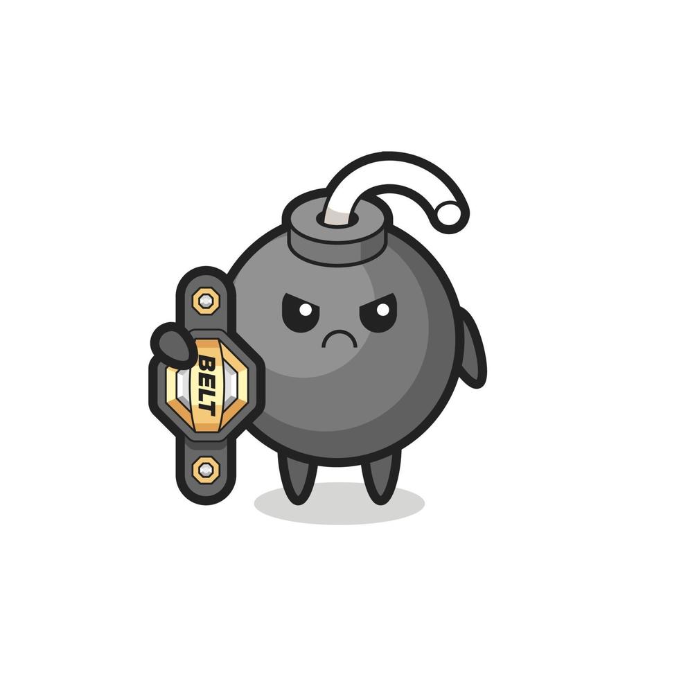 bomb mascot character as a MMA fighter with the champion belt vector