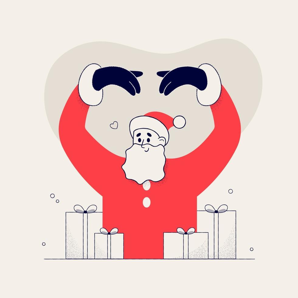 Papá Noel haciendo un signo de corazón con las manos en diseño plano vector