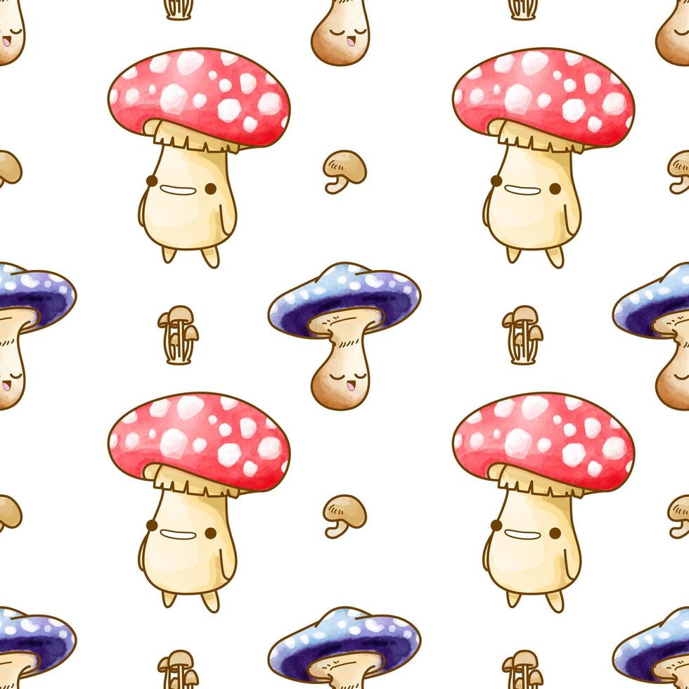 cute mushroom watercolor seamless pattern vector