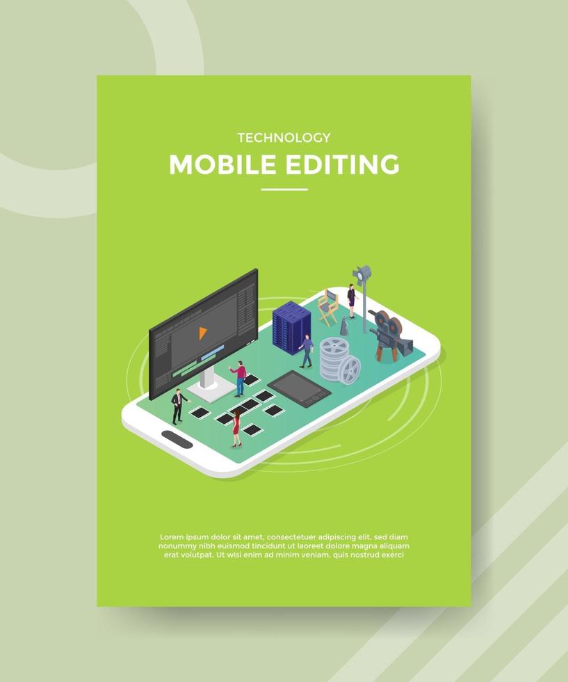 technology mobile editing people standing on smartphone screen vector