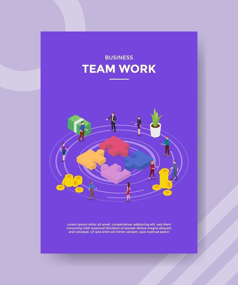 business team work people standing around puzzle for template vector