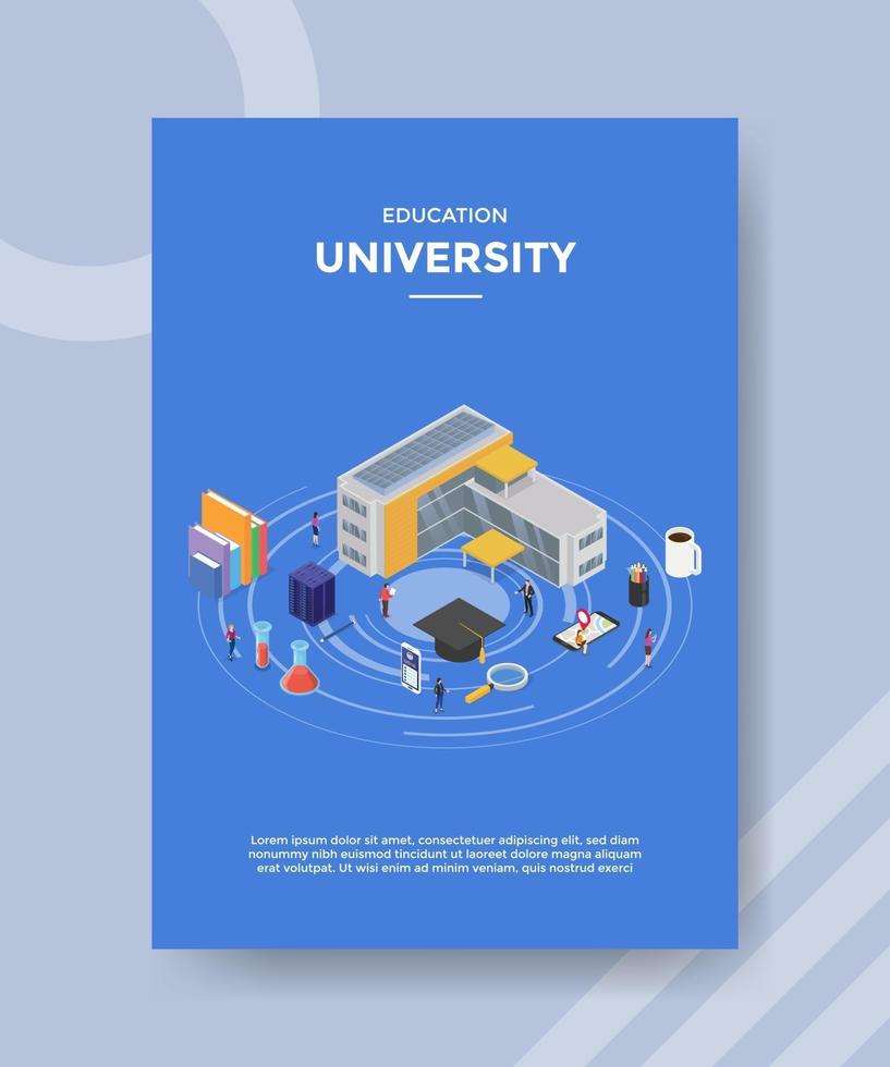 education university people standing around building book stack vector
