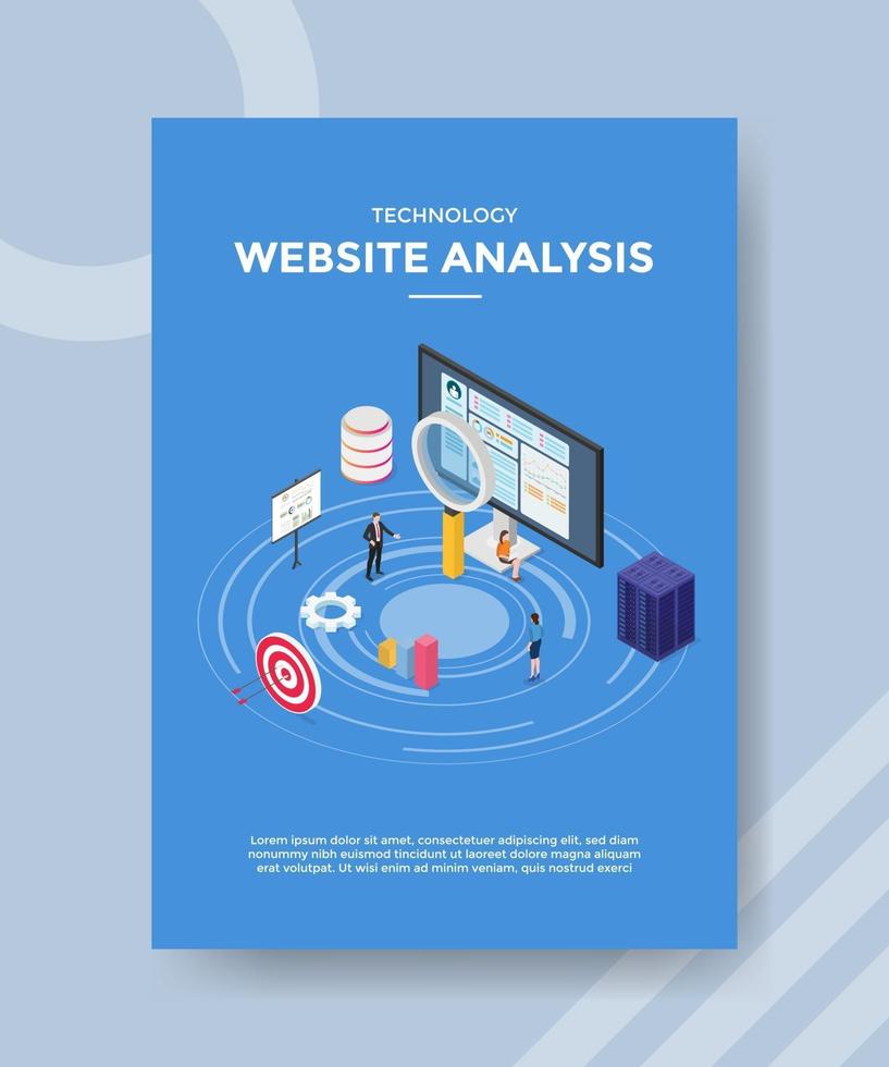 technology website analysis people standing sitting around computer vector