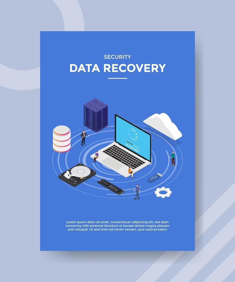 personas de recuperación de datos de seguridad de pie sentadas en el servidor portátil vector