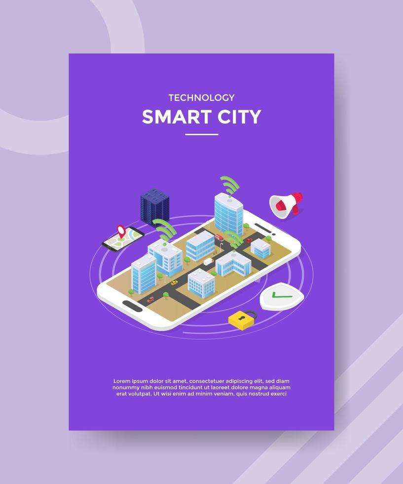 technology smart city building on smartphone for template vector