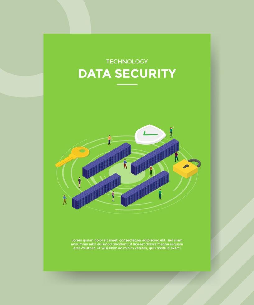 tecnología de seguridad de datos personas de pie alrededor del servidor vector