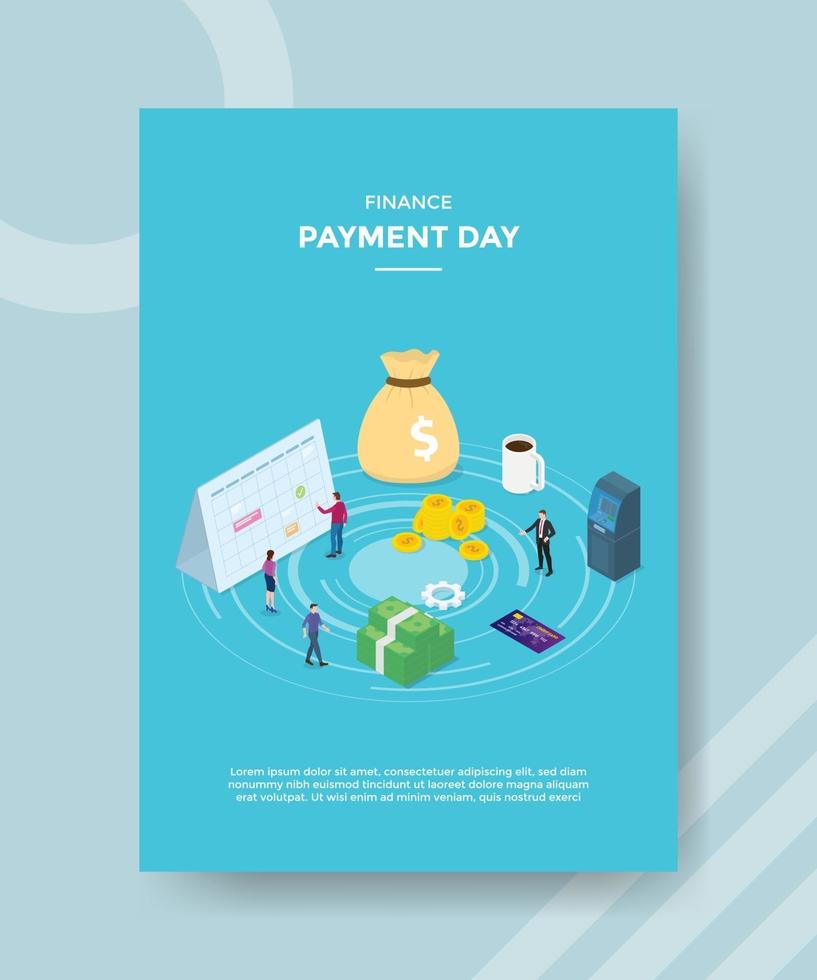 finance payment day people standing front calendar around money vector