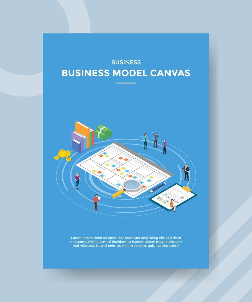 modelo de negocio lienzo gente de pie alrededor del gráfico de documentos vector