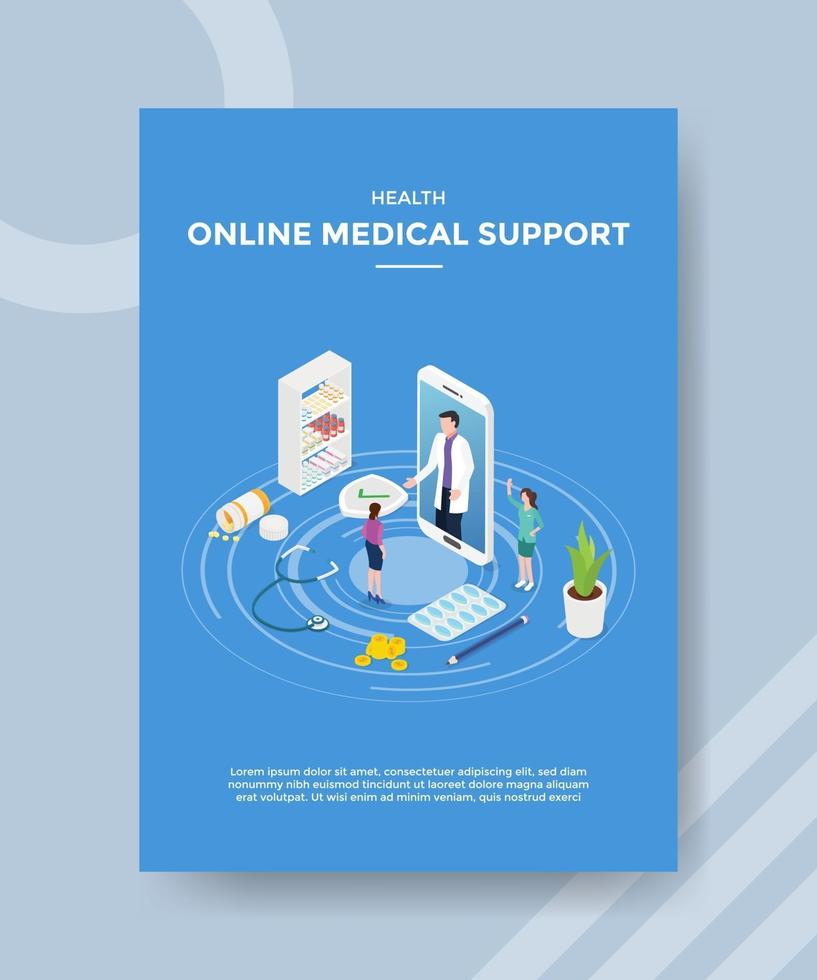 health online medical support woomen standing front big smartphone vector