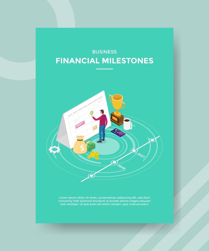 business financial milestones men standing on calendar vector