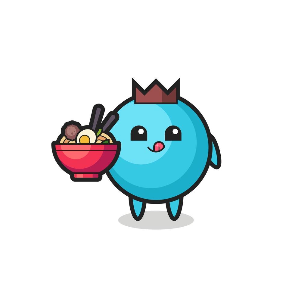 cute blueberry character eating noodles vector